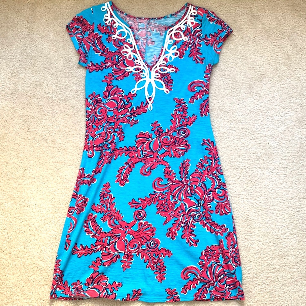 Lilly Pulitzer v neck t-shirt dress blue/red